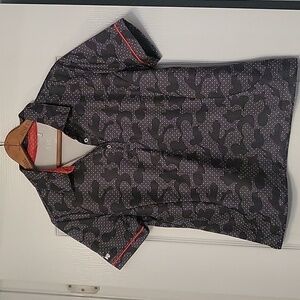 N VO Golf Shirt - size M - EUC - gray white & oranger redish - K